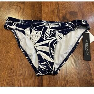 La Blanca Playa Shirred Hipster Bikini Bottom Blue Size 10 NWT Flattering Swim